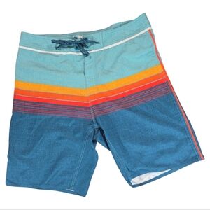 Surf Style Men Sz 32 Drawstring Waist Swim Shorts Trunks Sunset Design EUC Beach